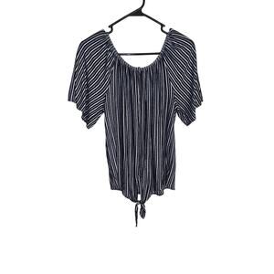 Kim & Cami Black/White Striped Blouse Womens Size M